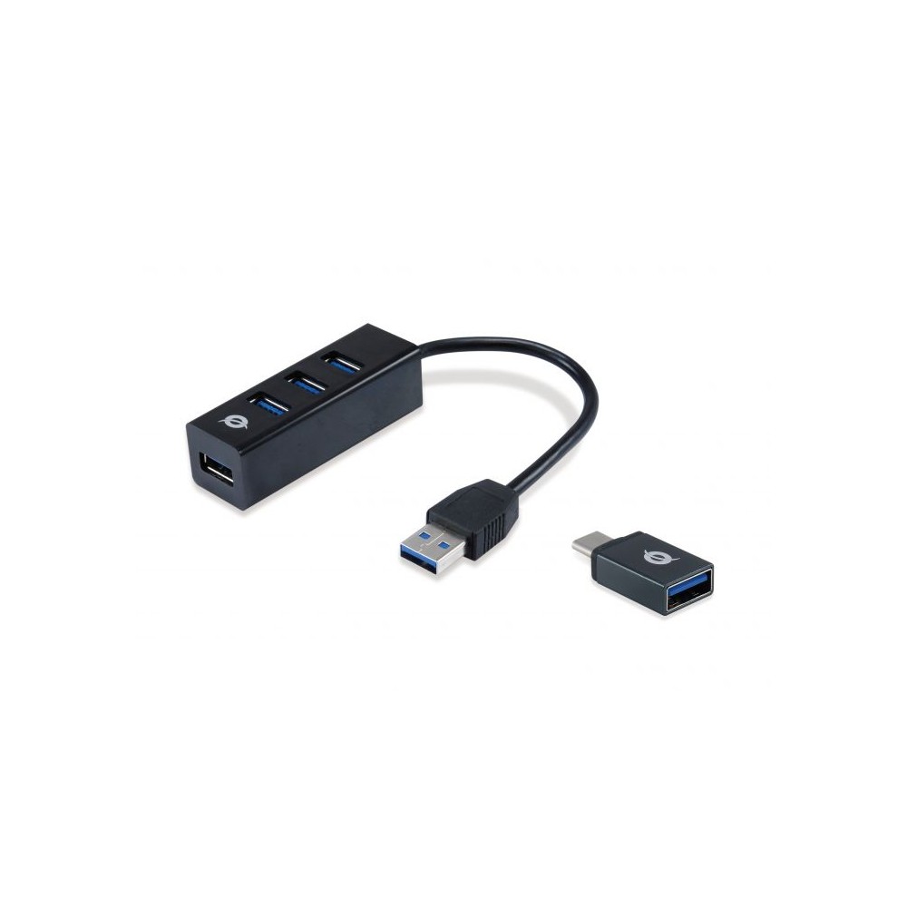 HUB 3 PORTE USB 3.2 GEN 1 (3.1 GEN 1) TYPE-A (HUBBIES04B) NERO CON ADATTATORE USB-C