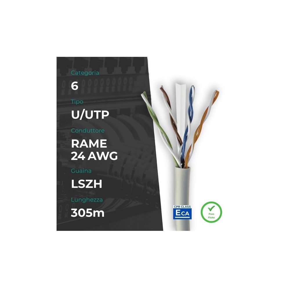 MATASSA CAVO DI RETE 305 MT CAT.6 RAME U/UTP GRIGIO (CM-C6UCU24L305GF)