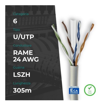 MATASSA CAVO DI RETE 305 MT CAT.6 RAME U/UTP GRIGIO (CM-C6UCU24L305GF)