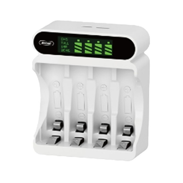CARICABATTERIE SMART LCD CHARGER PER 4 PILE AA/AAA - MICRO USB/TYPE-C (Q-CD48)