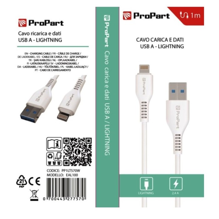 CAVO LIGHTNING - USB TIPO-A PP1LT570W (EAL100) 1MT BIANCO