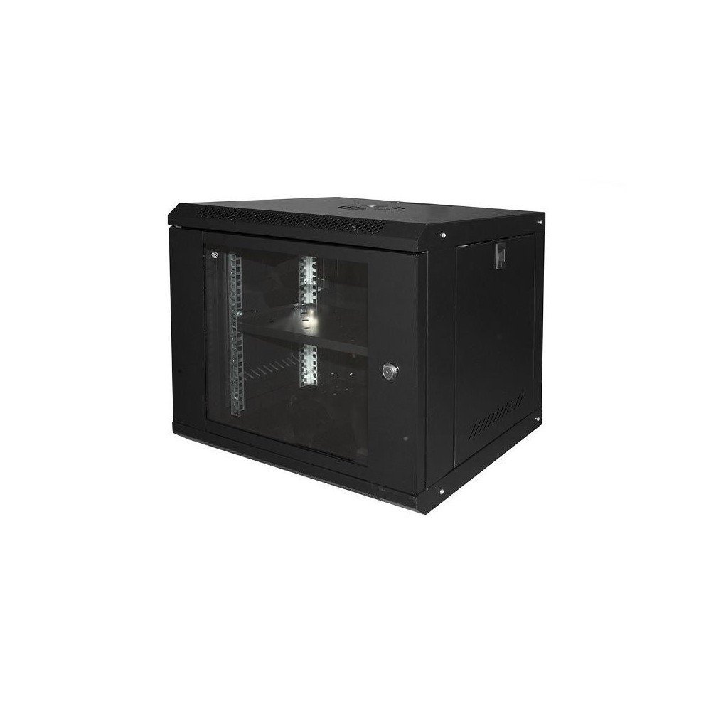 (OUTLET) ARMADIO RACK DA MURO PER RETI 19" 9U 450X400X530 CON RIPIANO (LK1909UNL) NERO