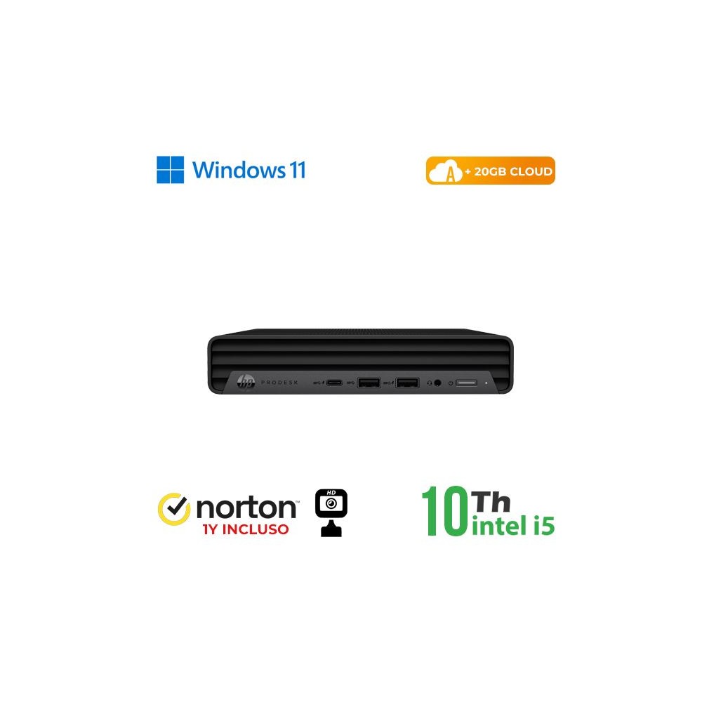 PC HP 600-800 G3 MINI PC INTEL CORE I5-10 GEN. 8GB 256GB SSD WINDOWS 11 PRO + NORTON ANTIVIRUS + WEBCAM - RICONDIZIONATO - GAR. 